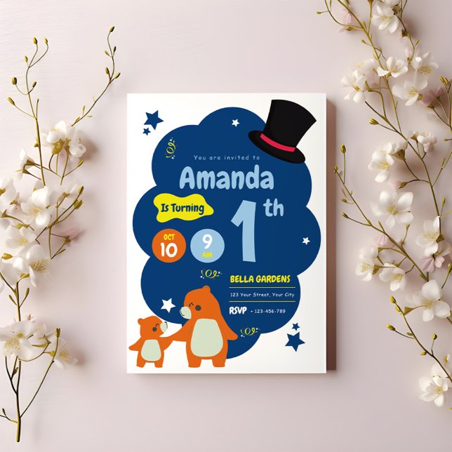 Convite para primeiro aniversario de Urso Magro (Criador carregado)