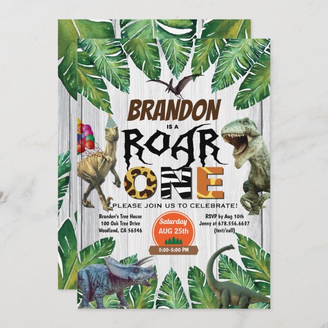 Convite para primeiro aniversario do Dinossauro Ro (Frente/Verso)