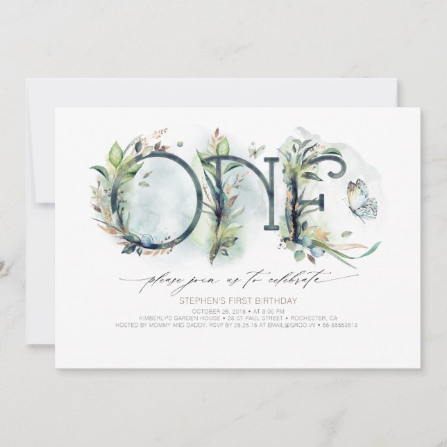 Convite para primeiro aniversario do Greenery Baby (Frente)
