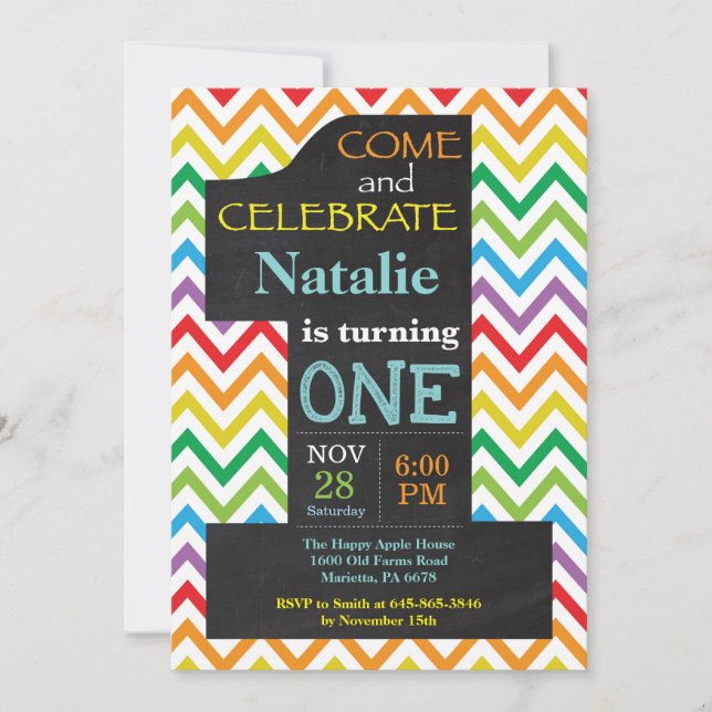 Convite para primeiro aniversario do quadro arco-í (Frente)