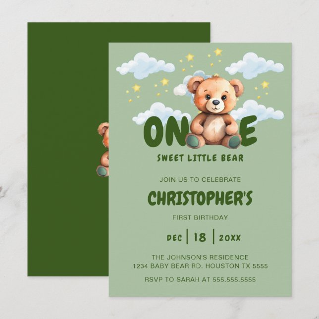 Convite para Primeiro Aniversário do Urso (Frente/Verso)
