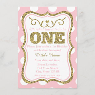 Convite para primeiro aniversario Dourado cor-de-r
