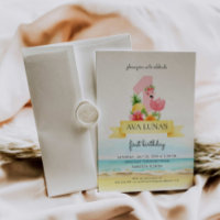 Convite para primeiro aniversario Flamingo Summer