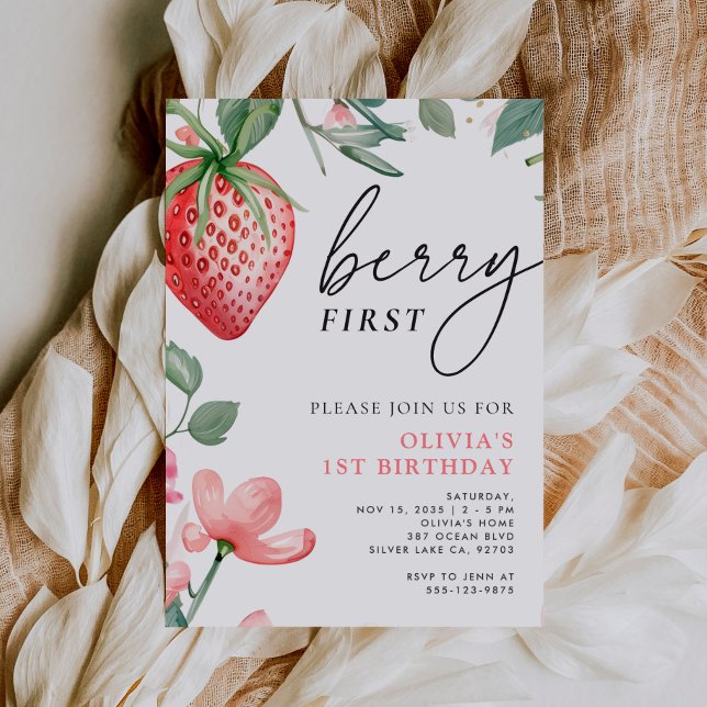 Convite para primeiro aniversario Floral Berry Fir (Criador carregado)