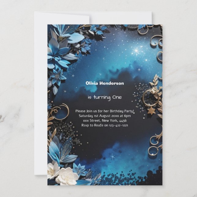 Convite para primeiro aniversario Floral Elegante (Frente)