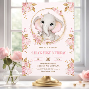 Convite para primeiro aniversario Floral Rosa-Rosa