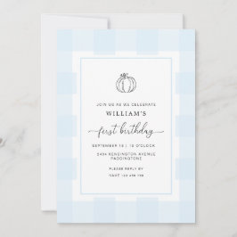 Convite para primeiro aniversario Gingham Azul de 