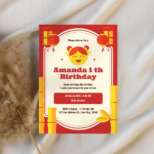 Convite para primeiro aniversario Lanterna Asiátic