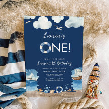 Convite para primeiro aniversario náutico marinho