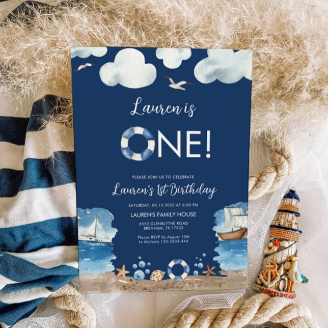 Convite para primeiro aniversario náutico marinho (Criador carregado)