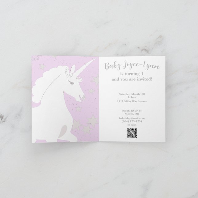 Convite para primeiro aniversario Unicórn e Stars (Interior)