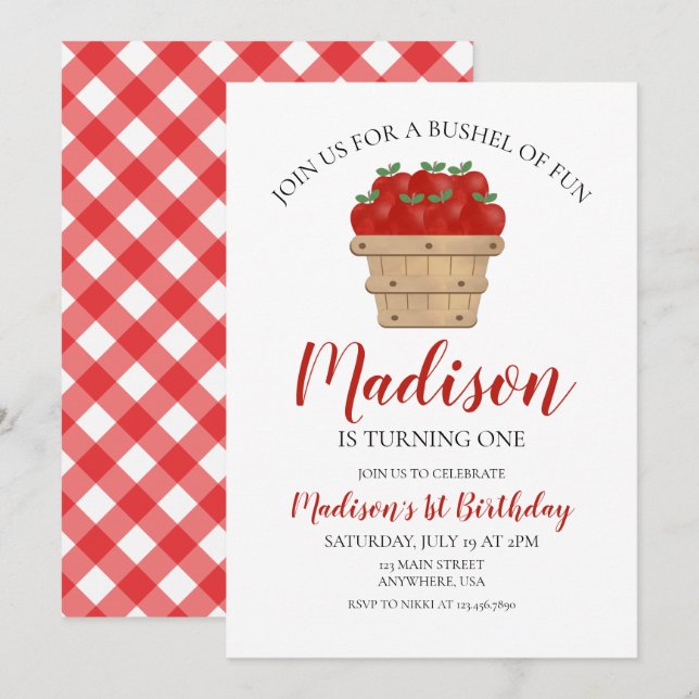 Convite para primeiros aniversarios Apple (Frente/Verso)