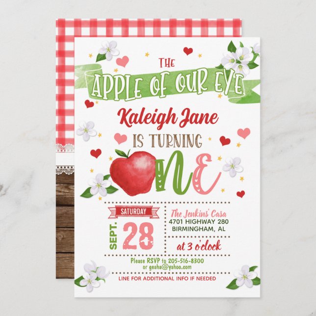 Convite para primeiros aniversarios Apple - Apple  (Frente/Verso)