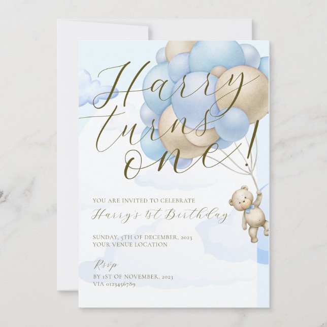 Convite para primeiros aniversarios Bear Theme Kid (Frente)