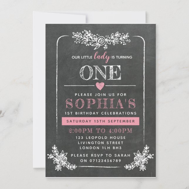 Convite para primeiros aniversarios de quadro chal (Frente)