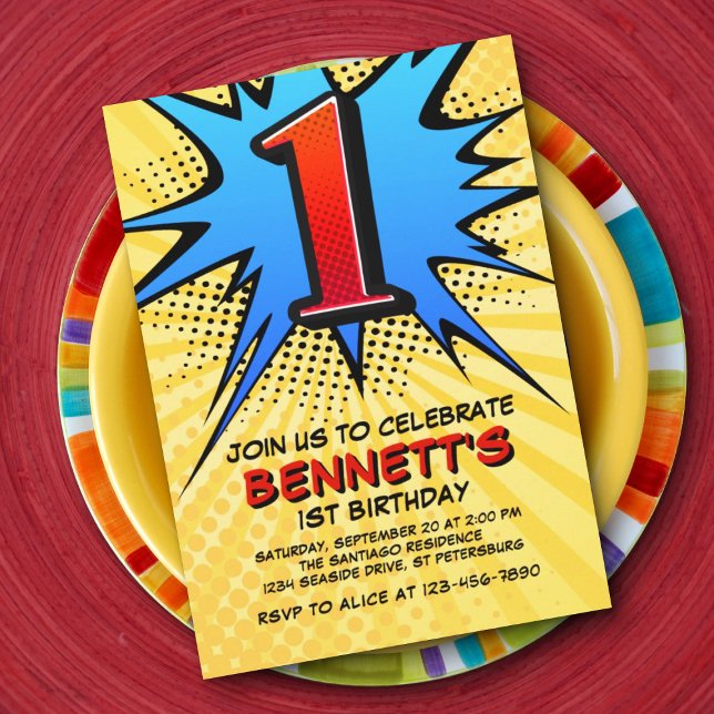 Convite para primeiros aniversarios de Super-Herói (Criador carregado)