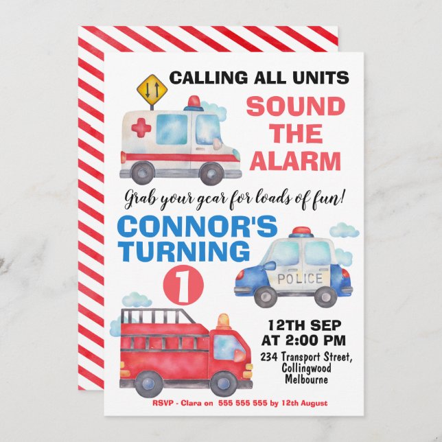 Convite para primeiros aniversarios de transporte  (Frente/Verso)