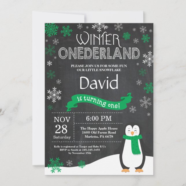 Convite para primeiros aniversarios de Winter Oned (Frente)