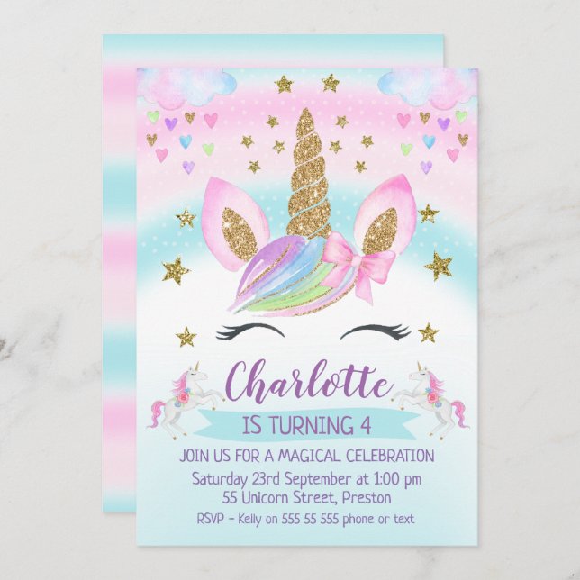 convite para primeiros aniversarios Dourado do Uni (Frente/Verso)