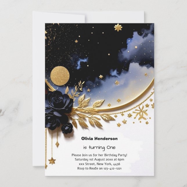 Convite para primeiros aniversarios Elegante (Frente)