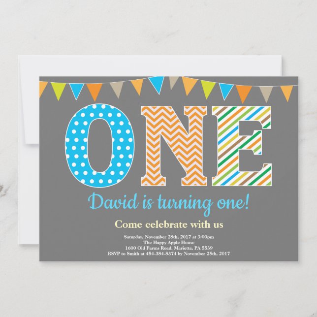 Convite para primeiros aniversarios. Garoto Primei (Frente)