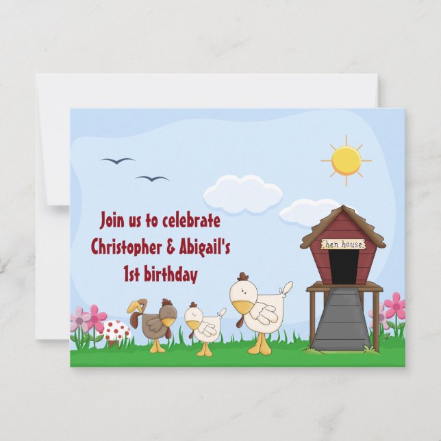 Convite para primeiros aniversarios gêmeos e Pinti (Frente)