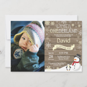 Convite para primeiros aniversarios Rustic Winter 