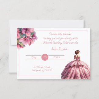 Convite para Princesa Cinzenta Rosa Quinceañera