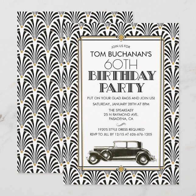 CONVITE PARA QUALQUER IDADE - Aniversário Art Déco (Frente/Verso)
