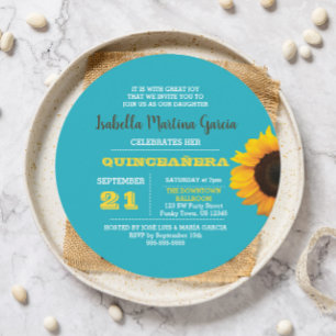 Convite para Quinceañera à Turquesa de Girassol