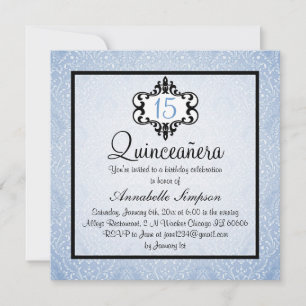 Convite para Quinceanera, Azul/Chic Negro