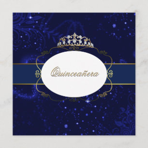 Convite para Quinceañera Azul e Dourado