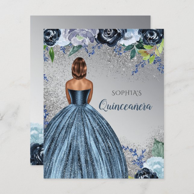 Convite para Quinceañera, Coletor Azul de Orçament (Frente/Verso)
