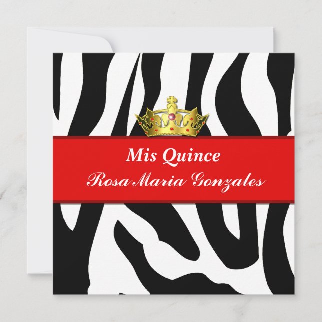 Convite para Quinceañera Coroa Zebra (Frente)