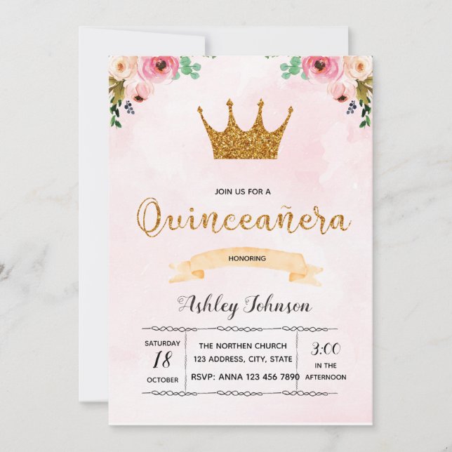 Convite para quinceanera da flor da copa (Frente)