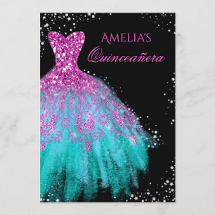 Convite para Quinceanera, de cor rosa, para vestir