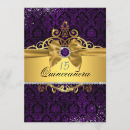 Convite para Quinceanera, Dourado Roxo Elegante