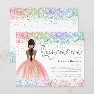 Convite para Quinceanera Escura de Multicolores Or
