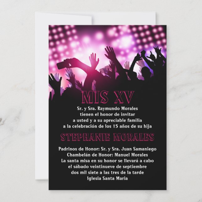 Convite para Quinceanera Estrela Rosa (Frente)
