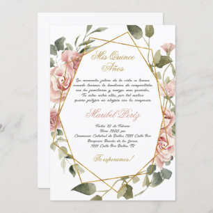 Convite para quinceanera, flor rosa