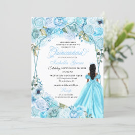 Convite para Quinceanera Floral Azul do Céu Elegan