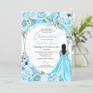 Convite para Quinceanera Floral Azul do Céu Elegan