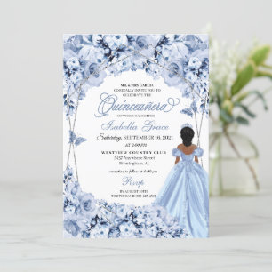 Convite para Quinceanera Floral Azul Elegante