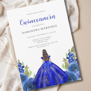 Convite para Quinceañera Floral Azul Elegante