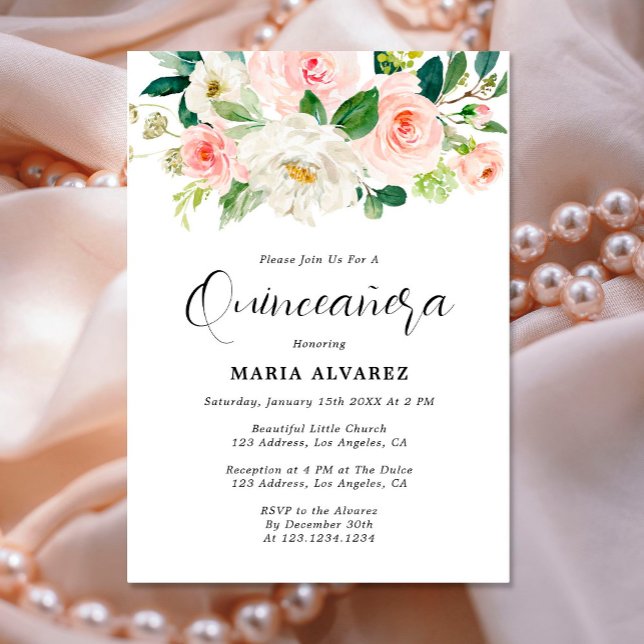 Convite para Quinceañera Floral de Escamudo Rosa E (Criador carregado)