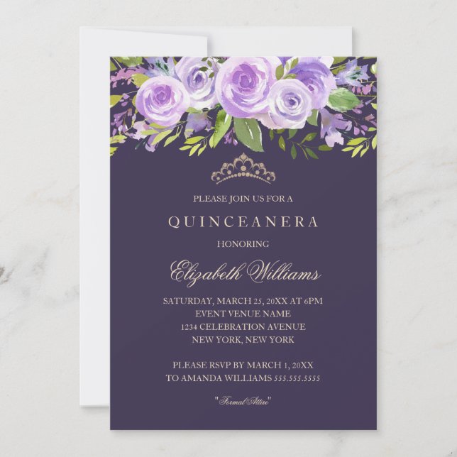 Convite para Quinceanera Floral de lavanda (Frente)
