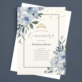 Convite para Quinceañera Floral Dusty Blue