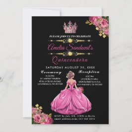 Convite para Quinceanera Floral Elegante Dourado R