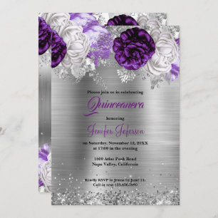 Convite para Quinceanera floral roxo