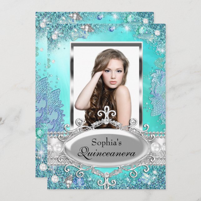 Convite para Quinceanera, Foto de Joias do Oceano  (Frente/Verso)